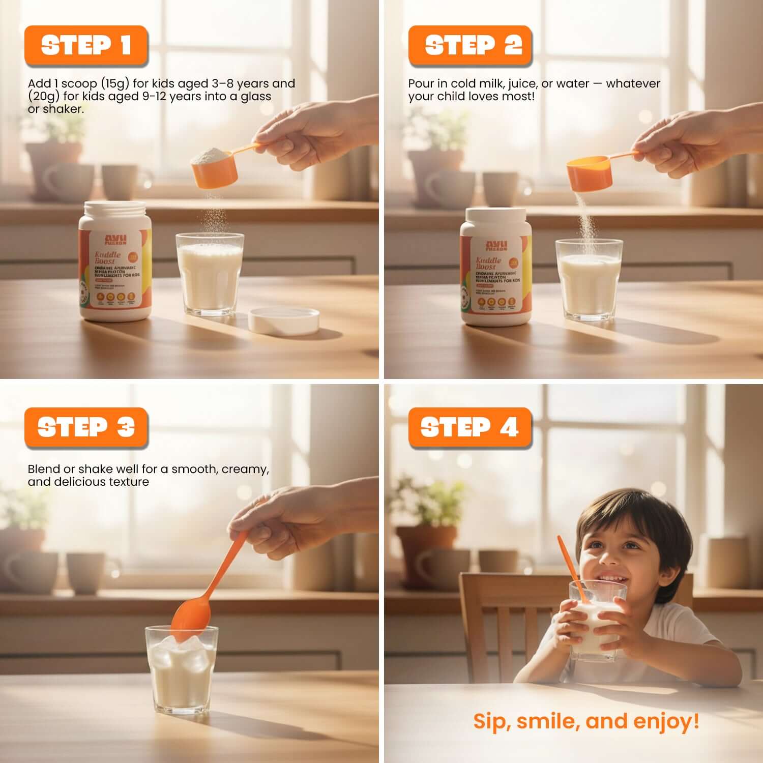 Kuddle Boost Usage Instructions - 3 to 12 Years Kids Protein Shake Directions